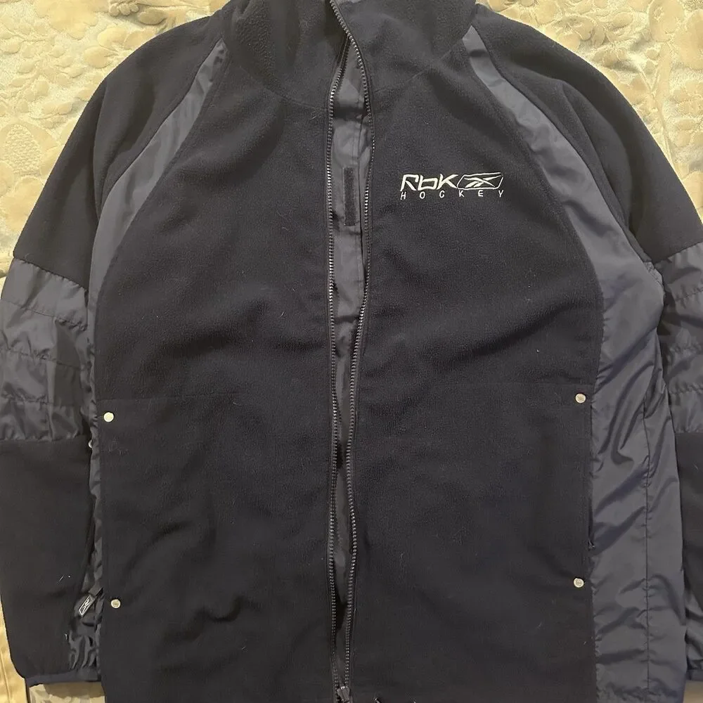 Vintage Reebok Hockey Reversible Windbreaker Jacket Fleece Lined Everblades Mens